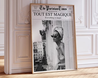 Coquette-rumsdekor, tidningstryck, vintage fransk väggkonst, franskt citattryck, trendig affisch, Frankrikedekor, positiv vibbkonst, DIGITAL