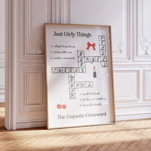 Girly Aesthetic Wall Art Coquette Core Print Vintage Crossword Hand