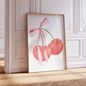 Watercolor Wall Art, Coastal Cowgirl, Pastel Coquette Wall Art, Grand Millennial Art, Bows Wall Decor, Ma Cherie, Cherry Wall Art, DIGITAL