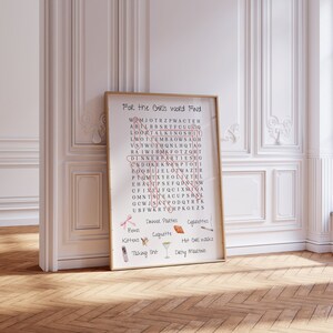 Girly Aesthetic Wall Art Coquette Core Print Vintage Crossword Hand