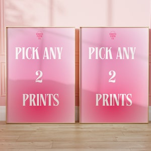 Conjunto de arte de pared rosa de 2, decoración de la pared del dormitorio sobre la cama, conjunto de arte de pared estético preppy de moda de dos, decoración del dormitorio rosa femenino, DIGITAL