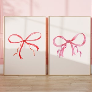 Coquette Wall Art Set of 2, Bedroom Wall Decor Over the Bed, Trendy Preppy Aesthetic Wall Art Set of Two, Girly Pink Dorm Decor, DIGITAL