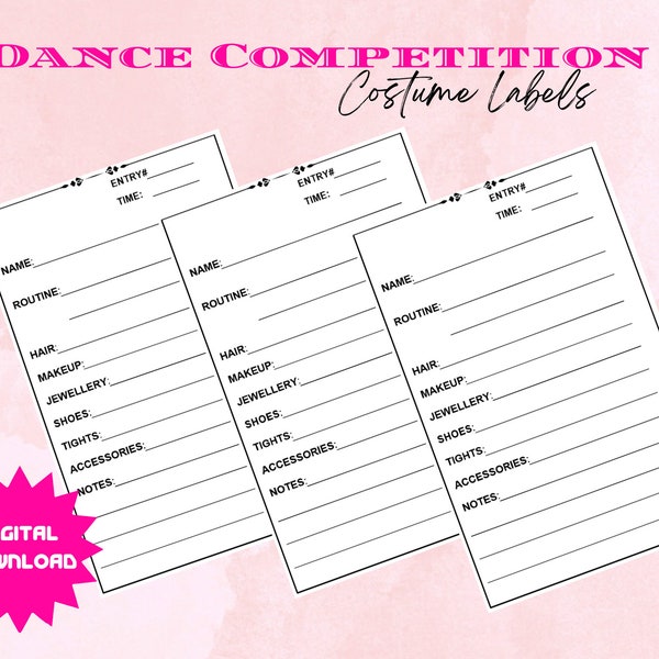 Competition Costume Garment Bag Label for Dance | Skating | Gymnastics | Cheer | Theatre |  Performance | Digital Download