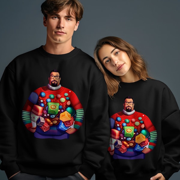 Colorful Ugly Christmas Sweater, Festive Holiday Sweater with Geometric Patterns, Cozy Winter Clothing, Unique Gift for Gamers