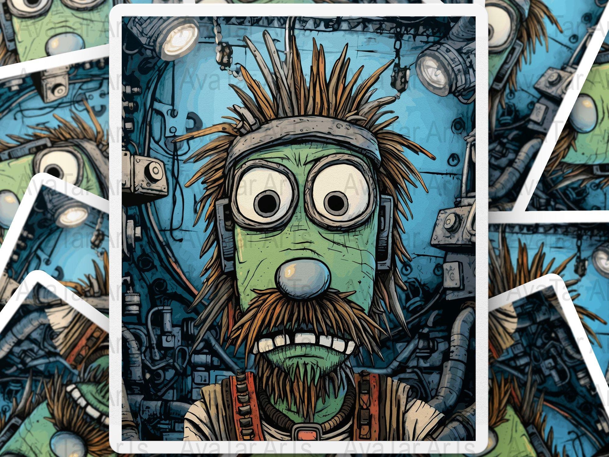 Quirky Cartoon Scientist Digital Art Print, Colorful Lab Inventor