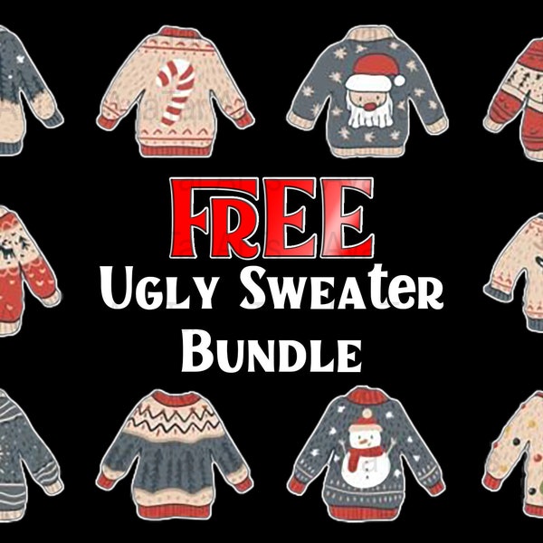 FREE* 20 Ugly Sweater Clipart Bundle PNG | Ugly Sweaters Clipart Christmas Clipart Tacky Sweaters, Holiday Clip Art Png INSTANT Download