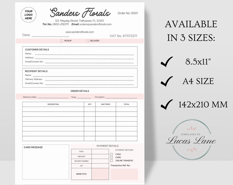 Editable Florist Order Form Template Custom Florist Business Etsy Editable Florist Order Form Template Custom Florist Business Etsy