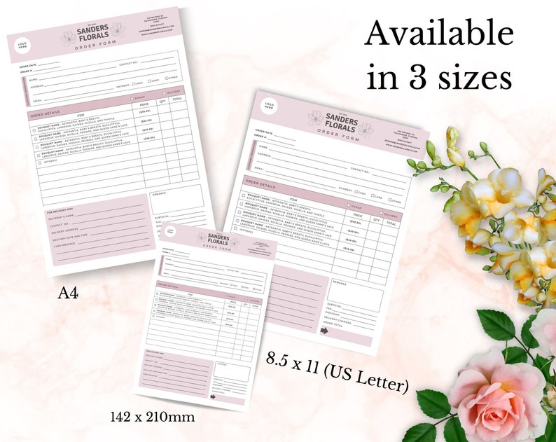 Editable Florist Order Form Template, Custom Florist Business Order