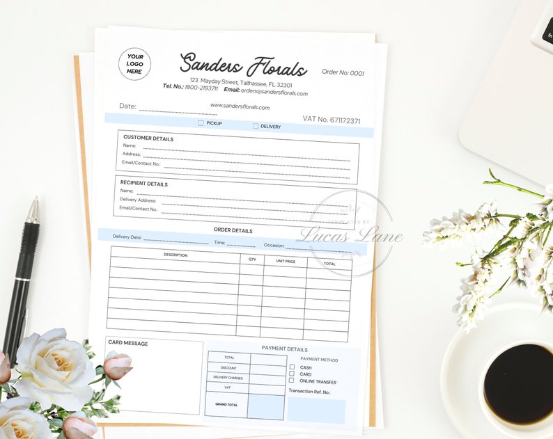 Editable Florist Order Form Template Custom Florist Business Etsy