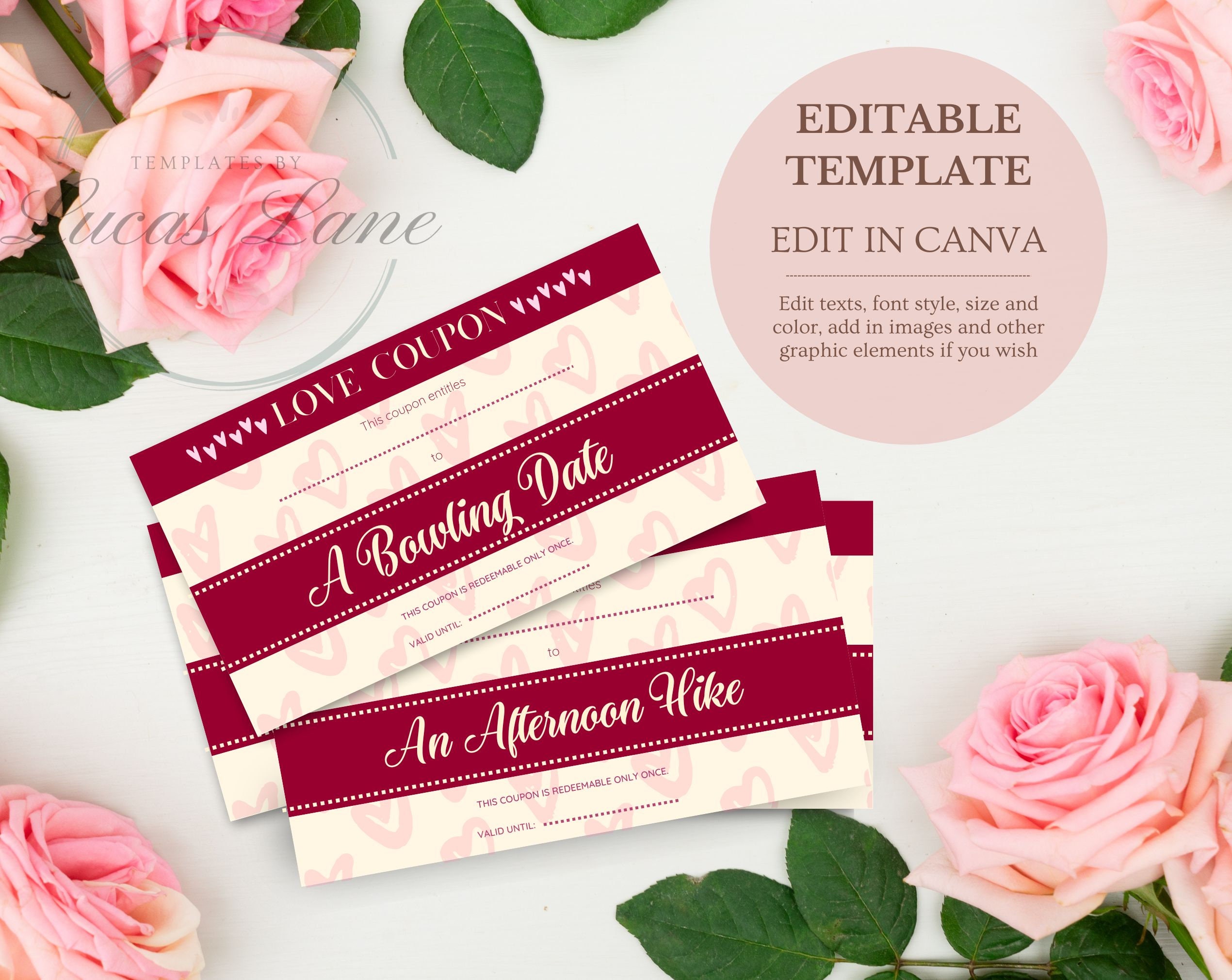 Editable Love Coupons Template, Customizable/printable Valentines ...