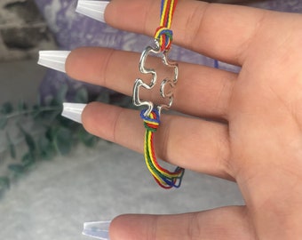 Autism bracelets, braided with puzzle pieces