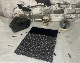 Buchbeutel aus Baumwolle 19x31, Sterne, grau, silber, schwarz