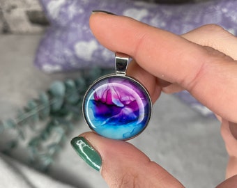 Glas Cabochon Anhänger mit schwarzen Kette aus Kunstleder