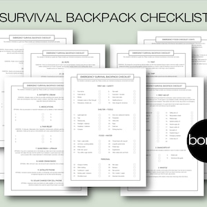 Survival Backpack Checklist  |  Emergency |  Prepper  |  A4  |  PDF  |  Printable  |  Survival  |  Bug Out Bag  |  Go Bag  |  Bug Bag