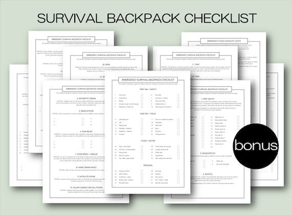 Survival Backpack Checklist Emergency Prepper A4 PDF Printable Survival Bug  Out Bag Go Bag Bug Bag 