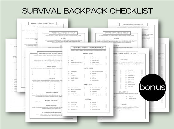 Survival Backpack Checklist Emergency Prepper A4 PDF Printable Survival Bug  Out Bag Go Bag Bug Bag 