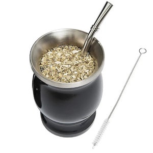 Premium Argentine Yerba Mate Kit: Doppelwandiger 8oz Edelstahl Mate-Becher mit Bombillas und Reinigungsbürste Bild 1