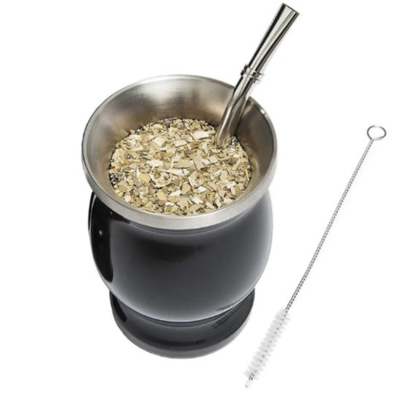 Premium Argentine Yerba Mate Kit: Doppelwandiger 8oz Edelstahl Mate-Becher mit Bombillas und Reinigungsbürste Bild 1