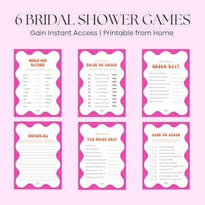 Bright Hens Party Games | Colourful, fun, Retro Bachelorette | 6 Printable Games for Hens Day | Wavy shape wedding games | Wavy Retro Hens