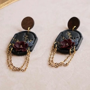 Gilded Rose Dangle earrings, floral dangle earrings, Victorian style earrings, vintage style earrings, statement earrings
