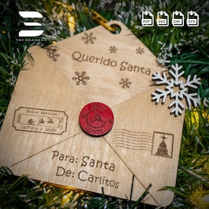 Carta 3D a Santa / Archivos cortados por láser / Archivo de diseño de adornos navideños / Fácil de personalizar - Fuente incluida