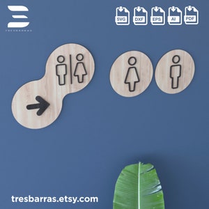 Dames/heren kantoor toilet teken set - WC bewegwijzering-badkamer WC deur teken - lasergesneden bestand svg dxf - toilet toilet borden decor - vector