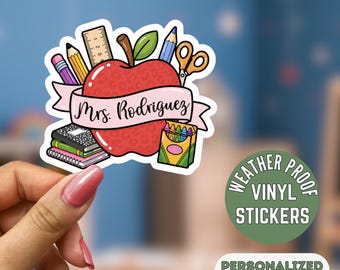 Personalized Teacher's Apple Sticker, Custom Name, Gift for Teachers