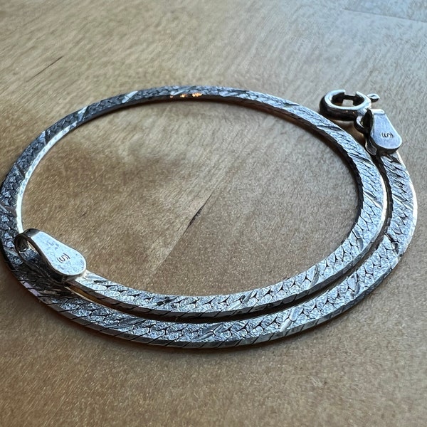 Thin Vintage Italian Sterling Silver Flat Chain Bracelet