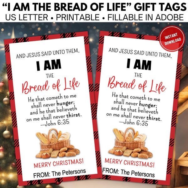 I Am the Bread of Life Christmas Printable Gift Tag, Editable Gift Tag, Bread Gift Tag, Neighbor Gift, Christian Gift Tag