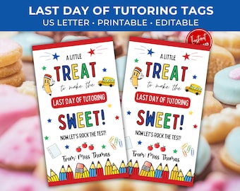 Last Day of Tutoring Gift Tag Printable, A Little Treat to Make the Last Day of Tutoring Sweet, for Teachers, Tutors, and Students, Editable