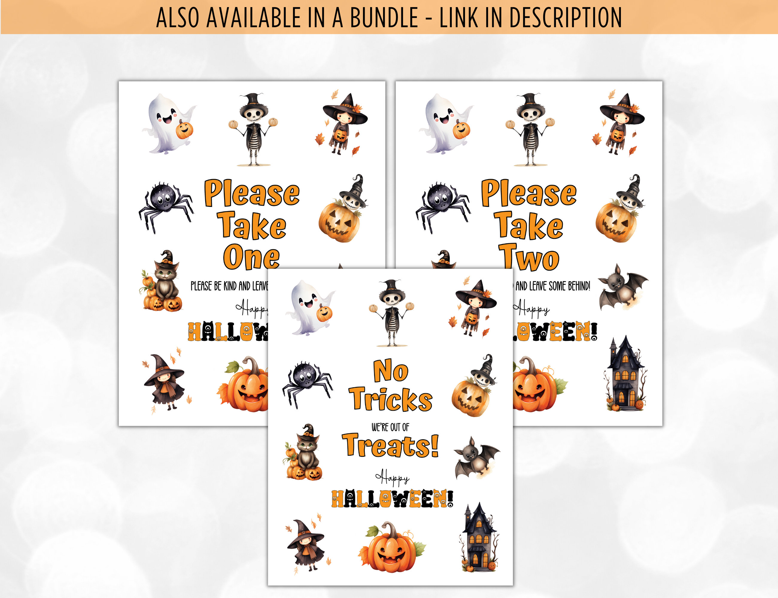 Halloween Candy Sign Printable, No Tricks We're Out of Treats, Halloween Trick or Treat Sign - Etsy