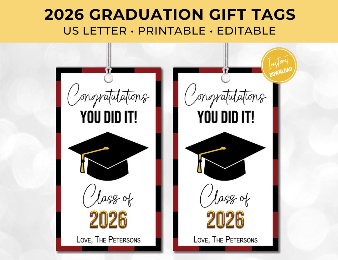 Graduation Gift Tags for Class of 2026, Printable Student Graduate Cap ...