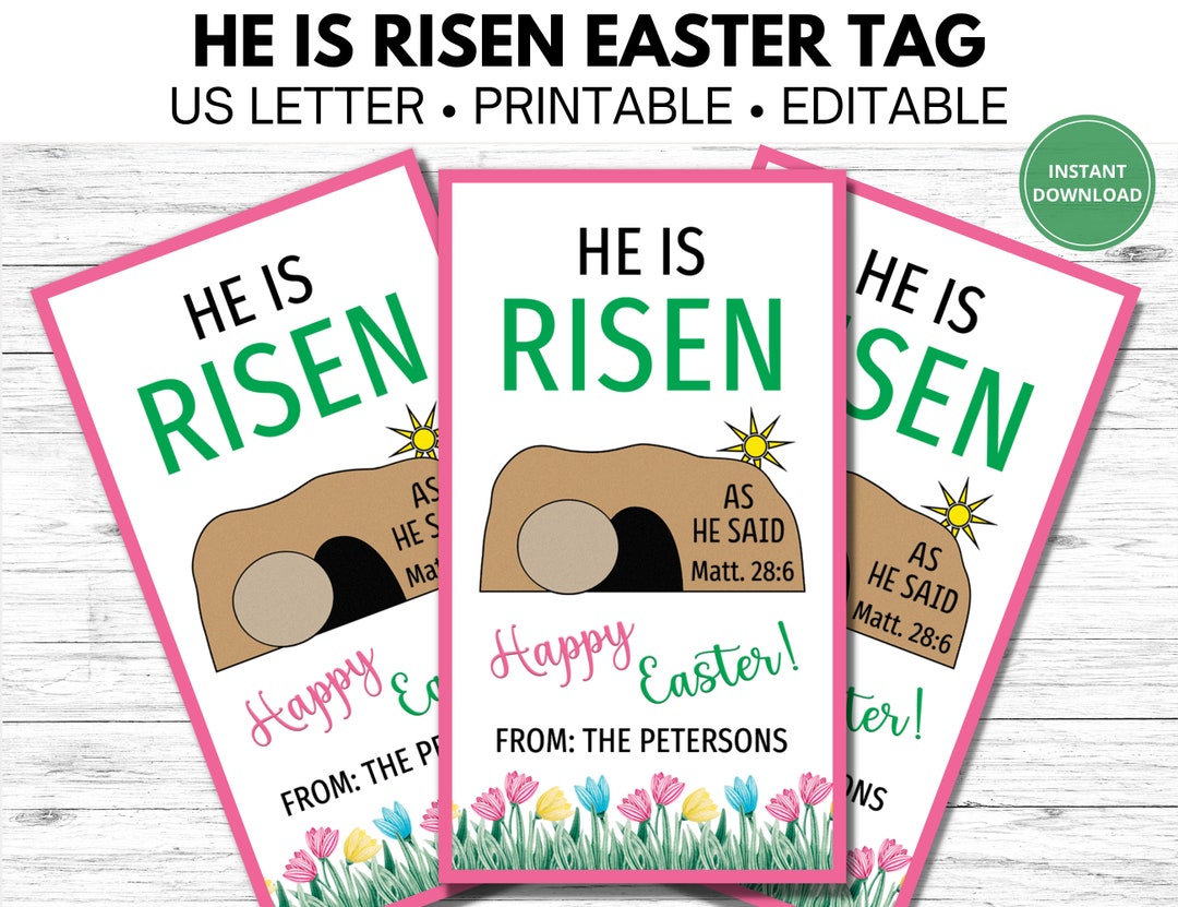He is Risen Editable Gift Tag Easter Tag Printable Happy Etsy