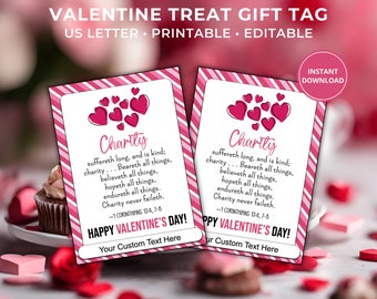 Editable Valentine Treat Gift Tag, Happy Valentine's Day Gift Tag, Christian Gift Tag With Charity Scripture, Charity Never Faileth