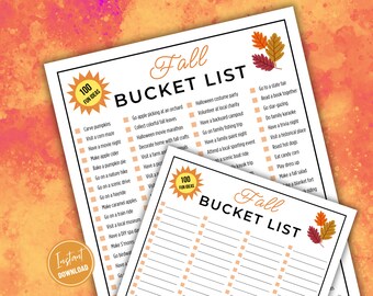 Fall Bucket List Printable, Editable Fall Activities Checklist Template, Fall To Do List for Kids and Families, 3 Versions
