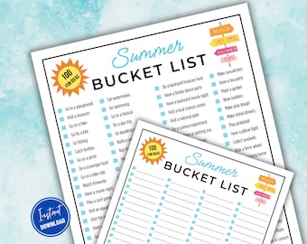 Summer Bucket List Printable, Editable Summer Activities Checklist Template, Summer To Do List for Kids and Families, 3 Versions