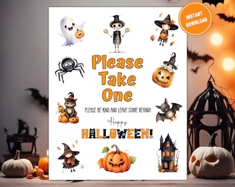 Halloween Trick or Treat Sign, Halloween Candy Sign Printable, Please Take One Sign, Please Be Kind and Leave Some Behind, Take a Treat Sign