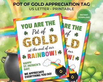 St. Patrick's Day Pot of Gold Printable Gift Tag for Staff or Employee Appreciation, Client Marketing or Referral Gift Tag, Neighbor Gift