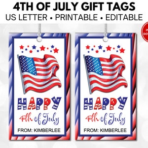 4th of July Printable Tags, Happy 4th of July Flag Gift Tags, Fourth of July Gift Tags, Independence Day Printable Tag, Editable Download