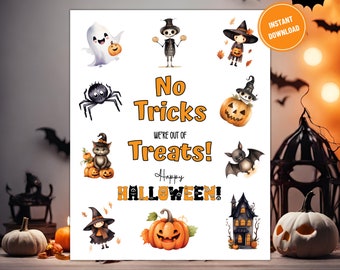 Halloween Candy Sign Printable, No Tricks We're Out of Treats, Halloween Trick or Treat Sign