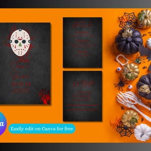 Sjabloon voor Halloween-huwelijksuitnodiging met Jason-thema