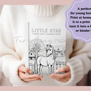 Libro para colorear de caballos para niños, de 5 a 10 años, para jóvenes jinetes, jinetes o niños que estudian en casa, impresión descargable en tamaño carta de EE. UU., lindos animales de granja