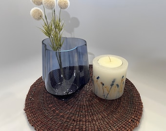 Vintage Scandi MCM Organic Wavy Blue Glass Vase