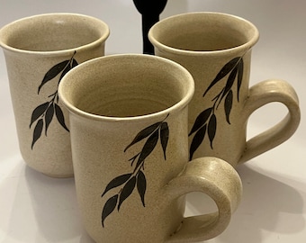 RARE Set Of Three Vintage Studio Tanglewood Artist Signed Tall Pottery Mugs