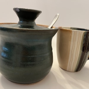 Vintage Green Glazed Porcelain Honey Pot (without Honey Dipper)