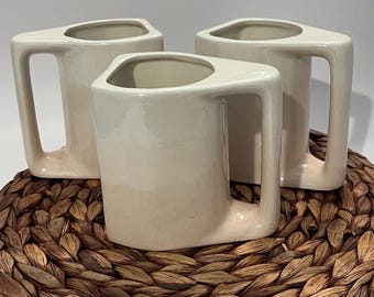 Three Glazed Blush Pink and Cream Ombre Unsigned Padilla Mugs