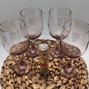 Four Vintage Libby Plum Pink Lavendar Wine Glasses