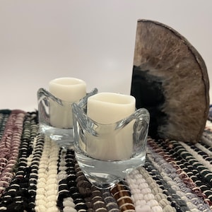 Pair Vintage Wavy Glass Candle Holders