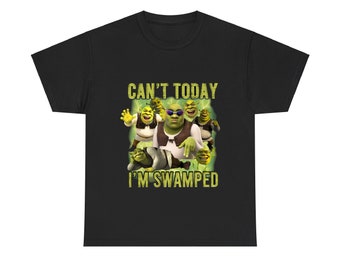 Camiseta "Hoy estoy hasta arriba de trabajo", Camiseta divertida de Shrek, Camiseta de Fiona y Shrek, Camiseta divertida de Shrek, Camiseta con el meme de la cara de Shrek