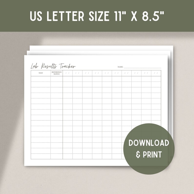 Printable Blood Work Lab Work Test Results Tracker US Letter - Etsy